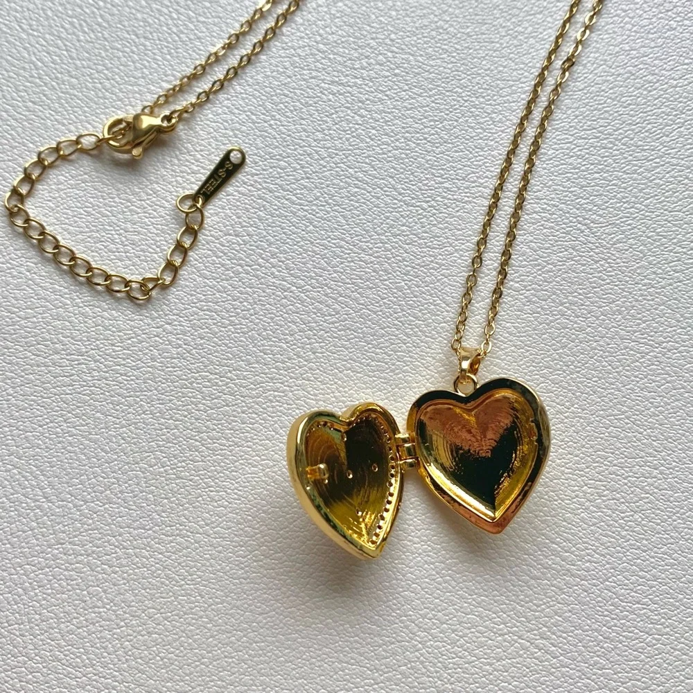 Gold and Pink Heart Locket Necklace N006 - Picture 2 of 4